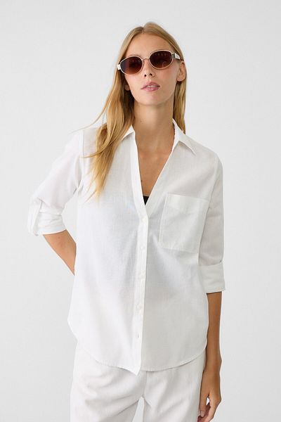 Stradivarius Loose linen-blend shirt with a pocket