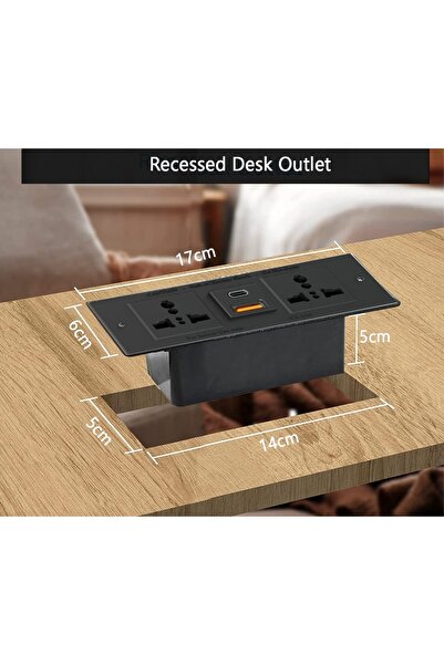 Mahmayi Oak MP1-WO-OAK-PM Writing Table with Power Module, Power Strip Desktop Socket Board