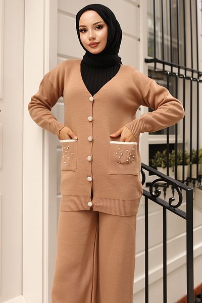 benguen Mink Knitwear Set - 4066 Model, Pocket Stone Detailed