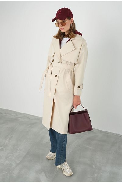 HEQA Bone Trench Coat with Windshield - Classic Design