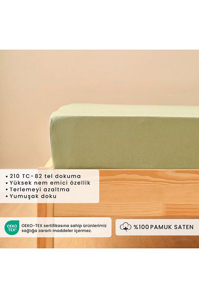 Bella Maison 100% Cotton Satin King Size Flat Fitted Sheet Foggy Green (180X200X35 cm)