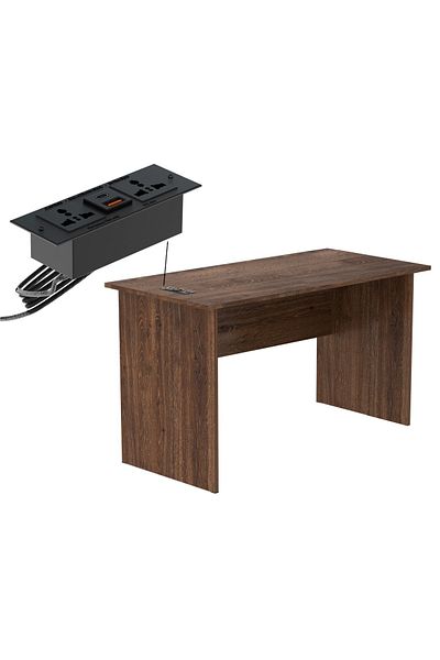 Mahmayi Brown MP1-WO-BRN-PM Writing Table with Power Module, Power Strip Desktop Socket Board