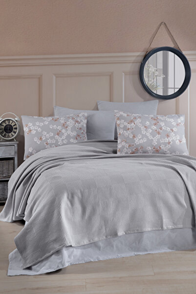 Enlora Home Color Pike Takımı Çift Kişilik Piti Yaprak Gri