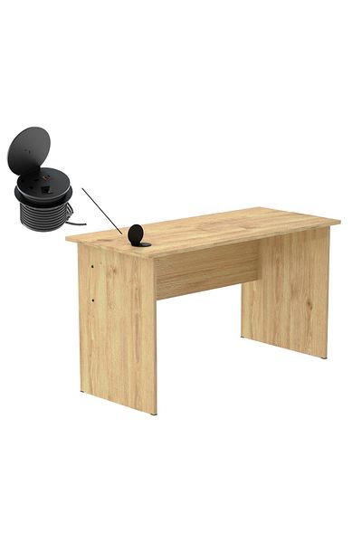 Mahmayi Modern Writing Study Table With Round Desktop Power Module - Oak