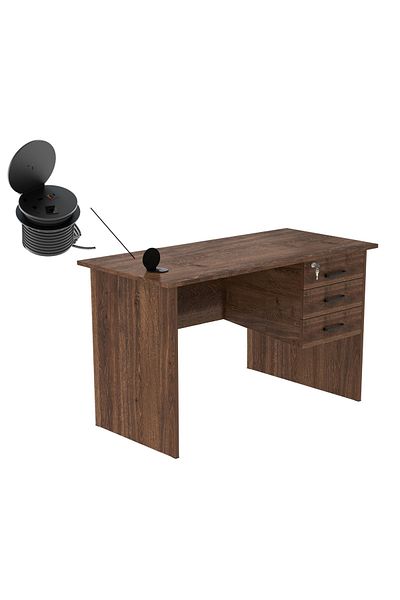 Mahmayi Solama Writing Table With Hanging Drawers And Round Desktop Power Module - Brown