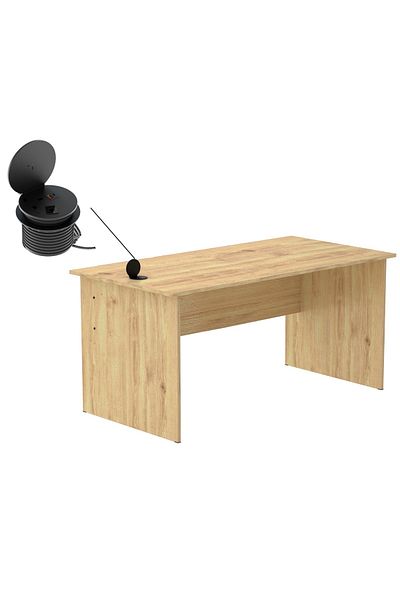 Mahmayi Modern Writing Study Table With Round Desktop Power Module - Oak