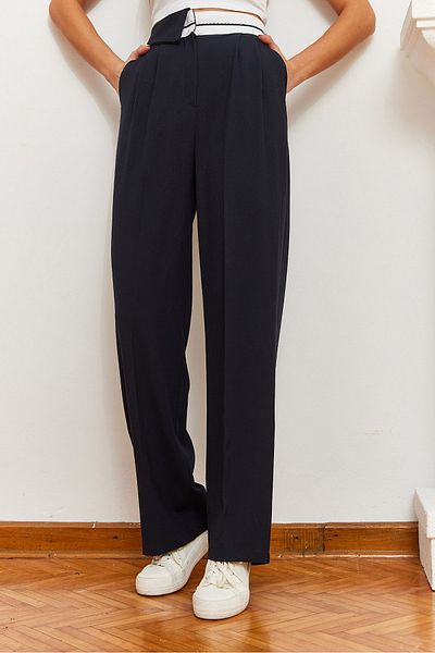 Bianco Lucci Women's Wide Leg Asymmetrical Waist Buttoned Palazzo Trousers 60361004