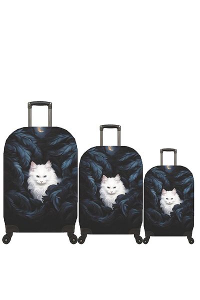 MY SARACİYE My 85 Cat Black Feather - Large, Medium and Cabin Size Luggage and Suitcase Cover Set