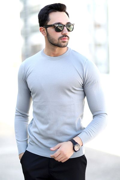 JB John Borners Men's Brass Knit Sweater Gray Crew Neck Knitwear 100% Micro Flame - 1005