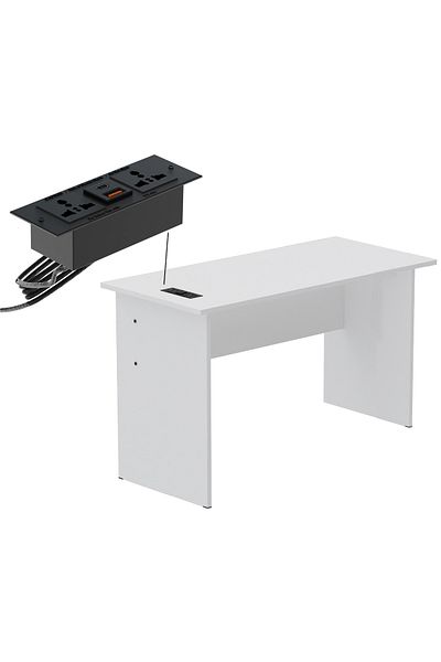 Mahmayi White MP1-WO-WHT-PM Writing Table with Power Module, Power Strip Desktop Socket Board