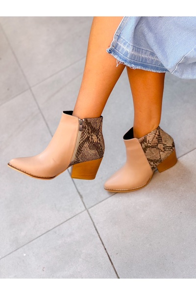 irmona DALİDA ÖN BEJ  DERİ ARKA BEJ YILAN DERİSİ DALLAS WESTERN MİNİ BOT