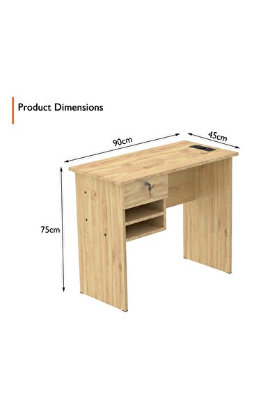Mahmayi Solama MP1 9045 Office Desk with Paper Rack- Oak with Black BS01 Desktop Socket