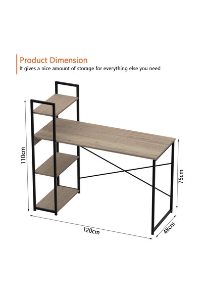 Mahmayi Stylish ZCD-27B Black and Griege Computer Workstation Table with 4 Tier Storage Shelves