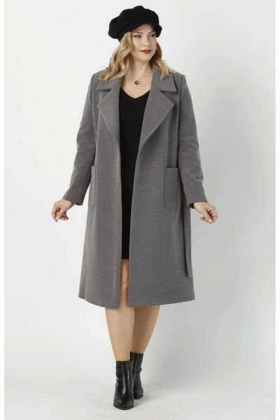 Moda Berray 904 Gray Mono Collar Bag Pocket Stamp Coat