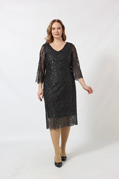 Moda Berray Payet İşlemeli Kolu İncili Büyük Beden Abiye