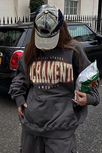 Mythologie Sacrament America Sweatshirt - Smoked Printed Oversize Hooded Swea...
