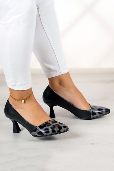 Erkan Saçmacı Pantofi Cu Toc Laura Gri Leopard 6 Cm.