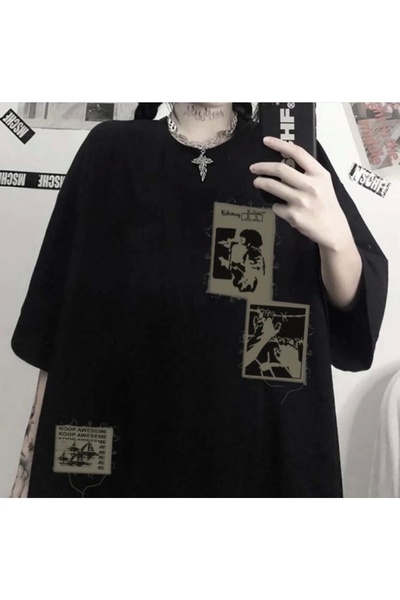 DarkellaStore تي شيرت هاراجوكو أولد بانك أسود للجنسين