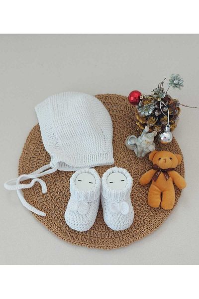 BEGİN 0-12 Months Baby Hand Knitted Cotton Lora Hat - Newborn Gift Birth Memory