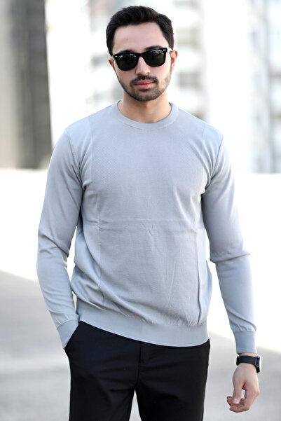 JB John Borners Ανδρικό πλεκτό πουλόβερ από ορείχαλκο γκρι με ριμπ λαιμόκοψη 100% Micro Flament Knitwear - 1007