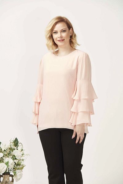 Moda Berray 28009 Large Size Blouse with Ruffled Sleeves Salmon