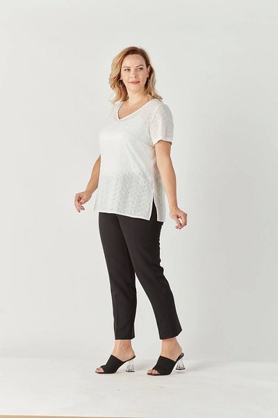 Moda Berray 3204 Scalloped Short Sleeve Plus Size Stylish Blouse White