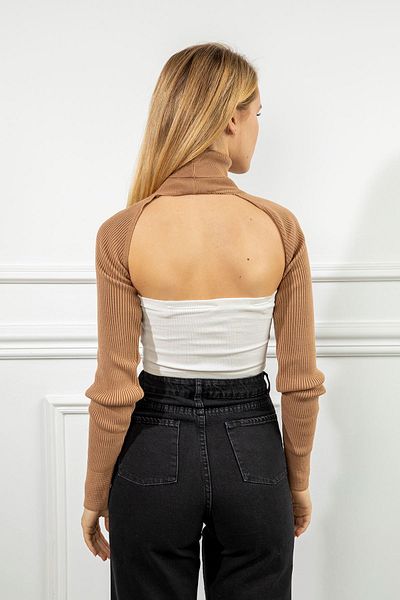 Lukas Long Sleeve Bolero-Camel Knitwear Fabric - Turtleneck