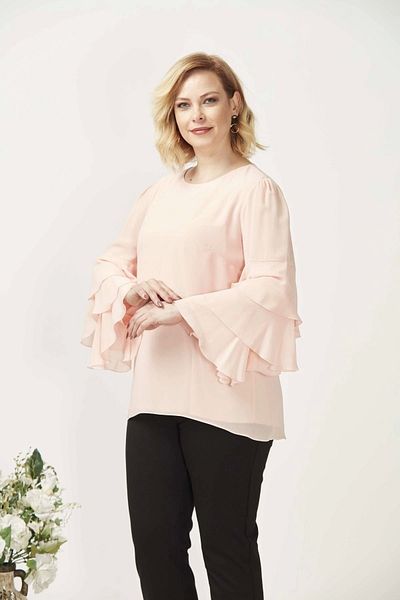 Moda Berray 28009 Large Size Blouse with Ruffled Sleeves Salmon