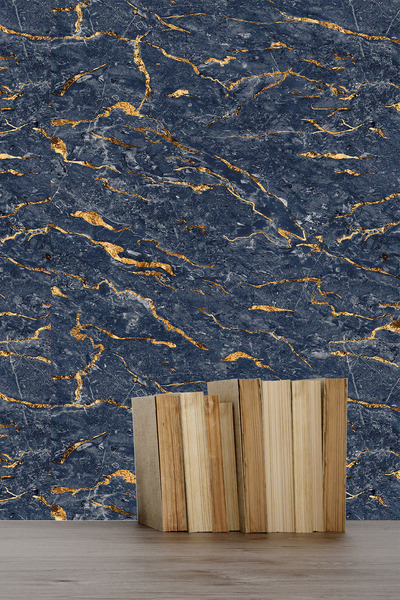 Bien Duvar Kağıtları Zümrüt Exclusive 7085 Lacivert Gold Mermer Desenli Duvar...