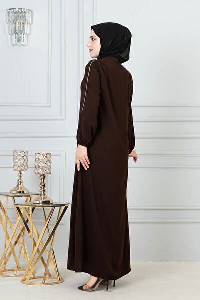 Nevayla Moda Καφέ Χρώμα Λευκό Piping Λεπτομερής Φέρα