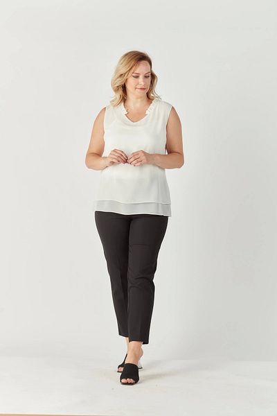 Moda Berray 3241 Collar Ruffle Sleeveless Plus Size Stylish Blouse White