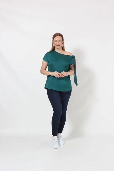 Moda Berray 3250Y Green Single Shoulder Blouse with Tie Detail