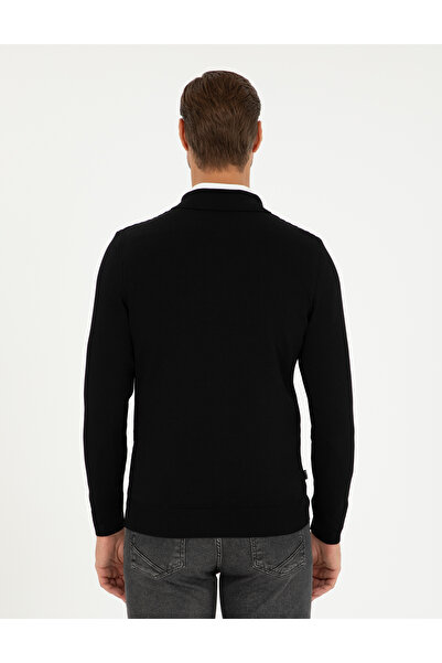 Pierre Cardin PİERRE CARDİN DOKUMA POLO YAKA FERMUARLI TRİKO SİYAH KAZAK
