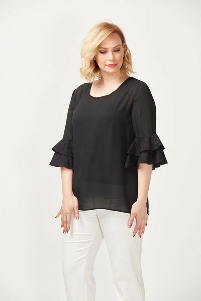 Moda Berray 3206 Oversize Blouse with Scallop Detail on Sleeves Black