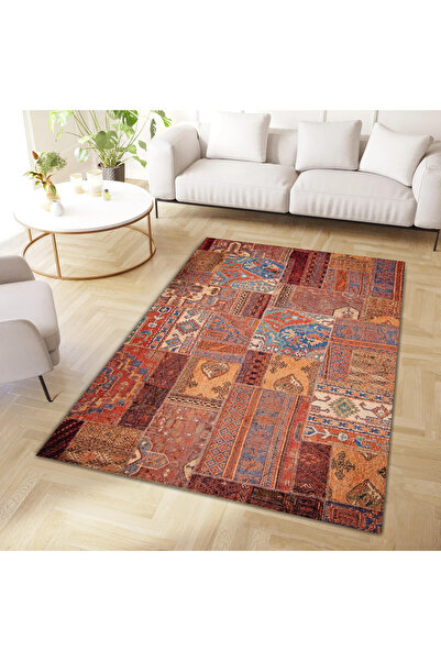 Rugs Modern Halı Cansu Koleksiyonu Patchwork Görünümlü Kahverengi Tonlarda Do...