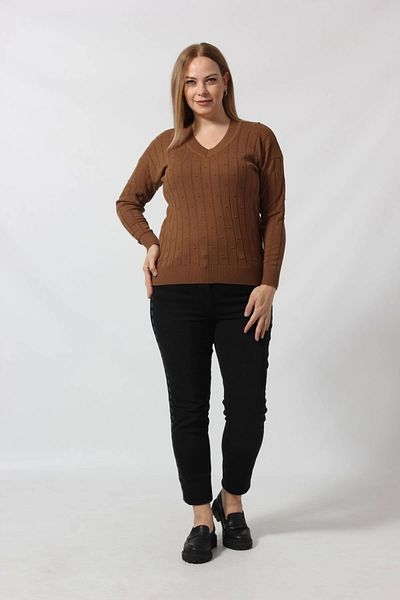 Moda Berray Y6328 Hazelnut Knit Detailed Knitwear Sweater