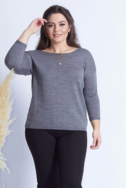 Moda Berray 4011 Gri Truvakar Kol Büyük Beden Triko