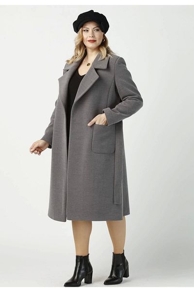 Moda Berray 904 Gray Mono Collar Bag Pocket Stamp Coat
