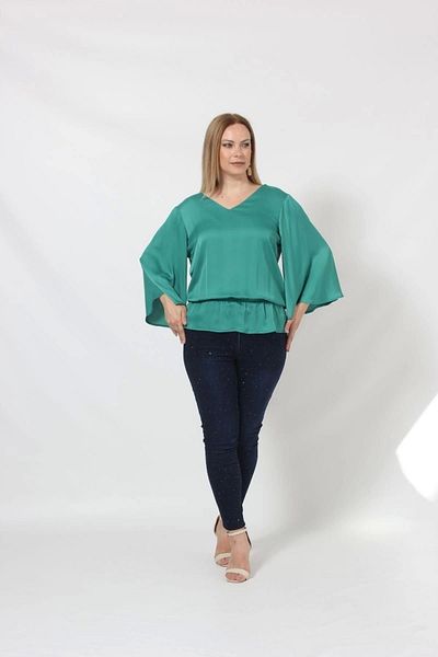 Moda Berray 3183Y Green Elastic Waist Loose Sleeve Blouse