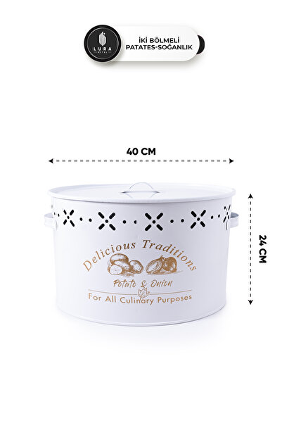 Skygo 2 Bölmeli Beyaz Metal Patates ve Soğan Sepeti - 40x24 cm, 18 LT  Sebzelik Metal Saklama Kabı