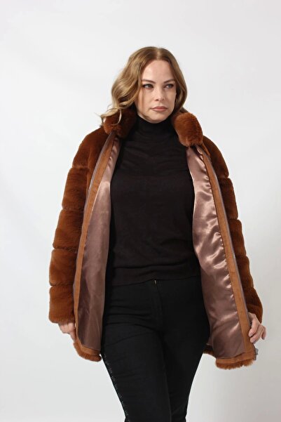 Moda Berray 3258 KADIN FERMUARLI DIK YAKALI  LÜKS SUNİ KÜRK KABAN