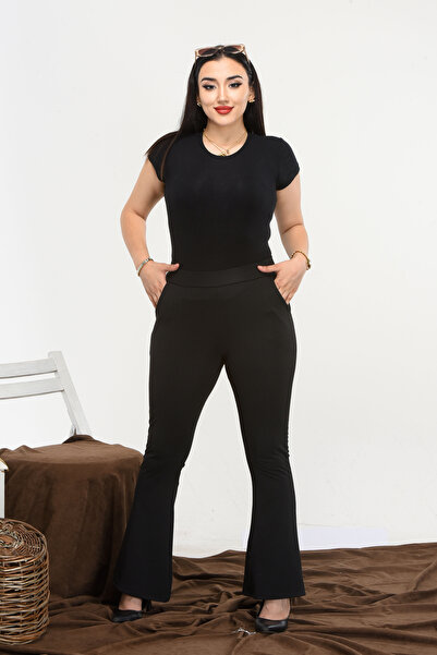 ZBK Yüksek Bel Rahat Kalıp Içi Polarlı Toparlayıcı Ispanyol Paça Cepli Tayt