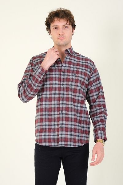 Giyim Dünyası Claret Red Men's Winter Plaid Shirt - Single Pocket