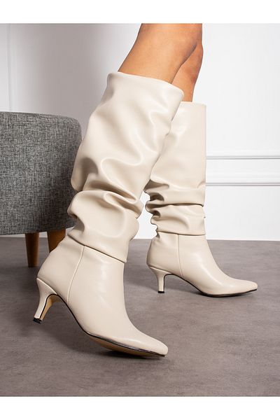 Alemdar Shoes Γυναικείες μπότες FİERCE Cream Matte Gathered