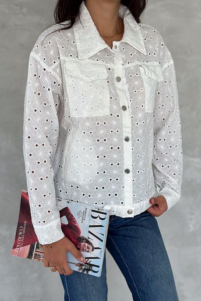 FEMELLE Jachetă Scallop Brode - Broderie Brodată și Buzunare Duble