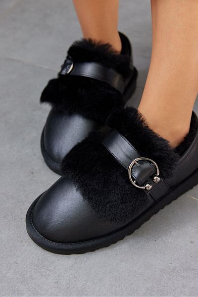 NILUFARR Γυναικείες μπότες Suffle Black από γνήσιο δέρμα Shearling