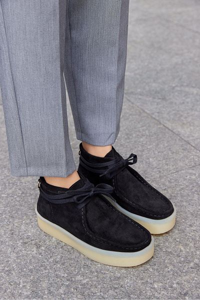 NILUFARR Γυναικείες μπότες με κορδόνια Amber Black Γνήσιο Suede