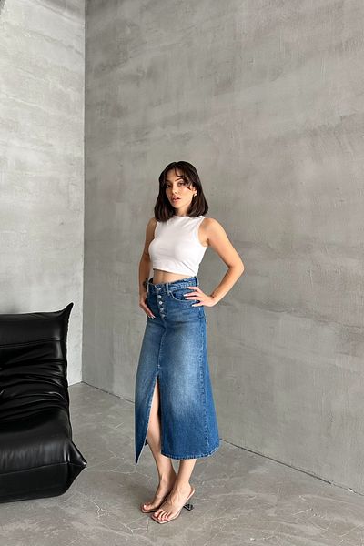 XRAY JEANS Fusta de denim lungă albastru deschis, cu nasturi, din bumbac