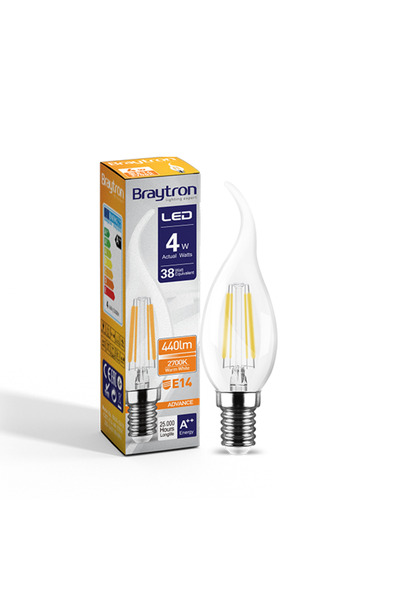 Braytron Kıvrık Buji İnce Duylu Led Ampul Cam 4W E14 Gunışığı