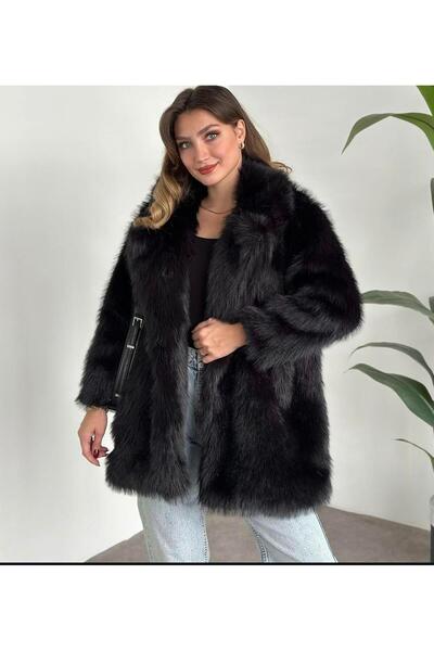 SEVA TEKSTİL Model Zr, căptușeală interioară neagră, blană artificială lungă